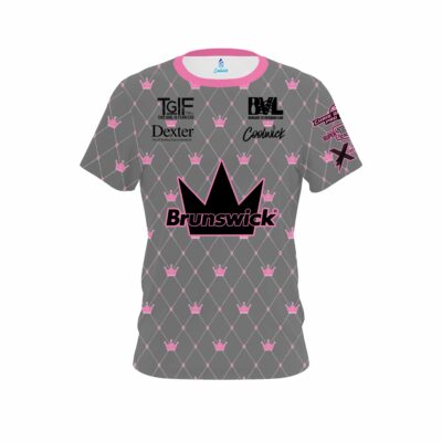 .Stefanie Johnson Brunswick Pink Gray Crowns CoolWick Bowling Jersey